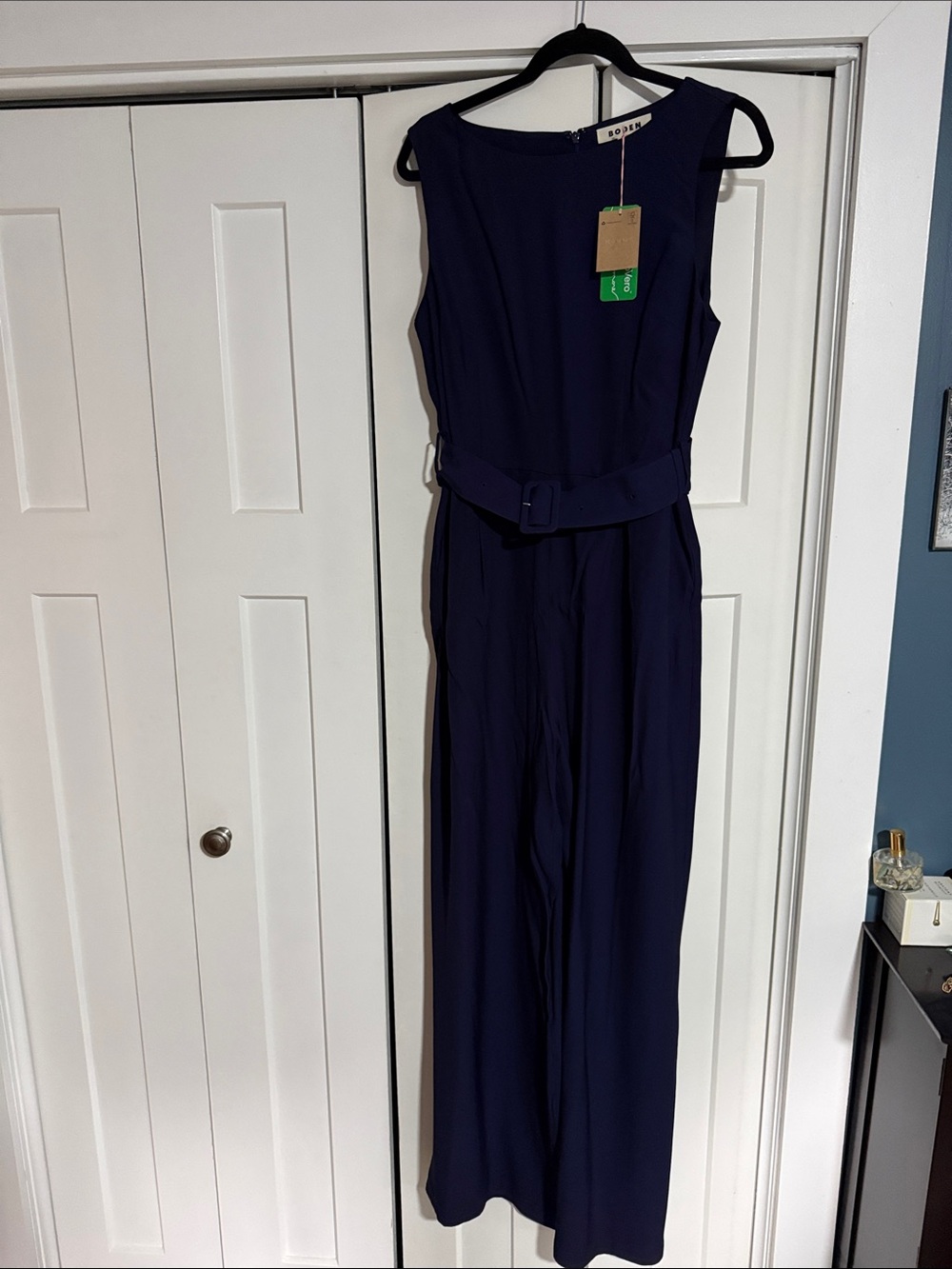 Boden Navy Sleeveless Belted Wide-Leg Jumpsuit